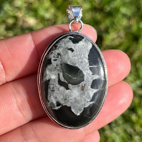 925 silver plated Septarian lightening‎ stone pendant - Picture 4 of 6